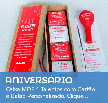 Aniversário Funcionário - Caixa MDF 4 Talentos com Cartão e Balão personalizado.