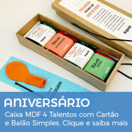 Aniversário Funcionário - Caixa MDF 4 Talentos com Cartão e Balão Simples