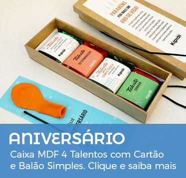 Aniversário Funcionário - Caixa MDF 4 Talentos com Cartão e Balão Simples