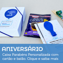 Caixa Parabéns Personalizada (Caixa Kraft ou Branca) para aniversário de funcionário com cartão e balão