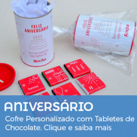 Aniversário Funcionário Cofre Personalizado com Tabletes de Chocolate.