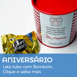 Aniversário Funcionário Lata Tubo Personalizada com Bombom.