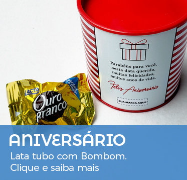 Aniversário Funcionário Lata Tubo Personalizada com Bombom.