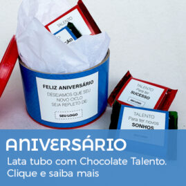 Aniversário Funcionário Lata Tubo Personalizada com chocolate Talento.