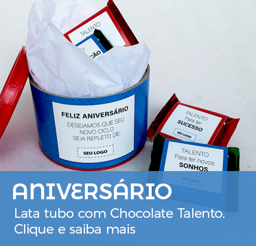 Aniversário Funcionário Lata Tubo Personalizada com chocolate Talento.